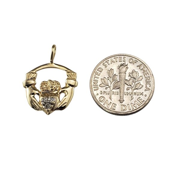10K Yellow Gold Diamond Claddagh Pendant #23361 - Picture 4 of 6